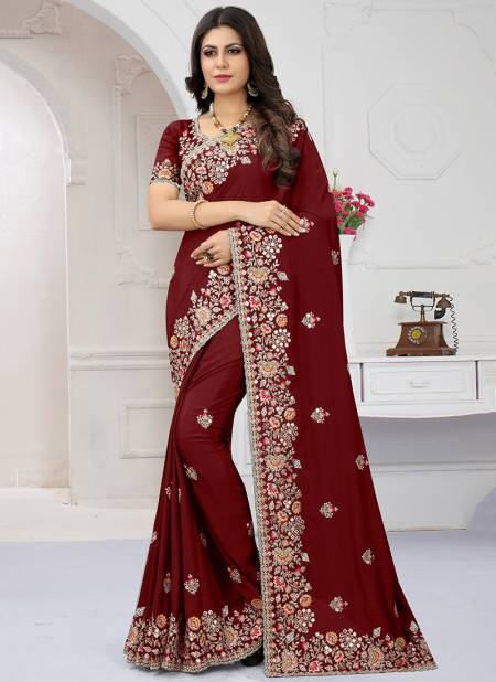 Maroon Colour Nari Fashion Aparnaa Heavy Designer Party Wear Sarees Catalog 6722