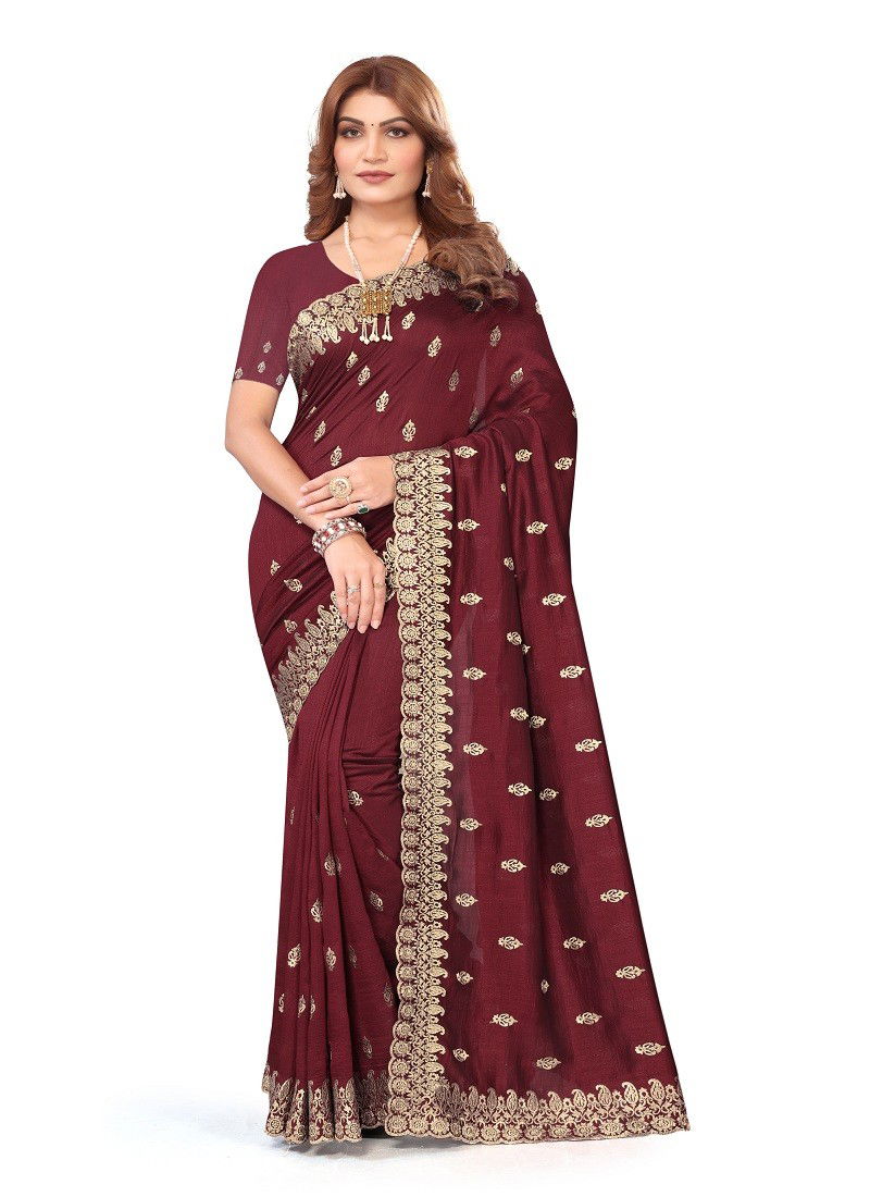 Maroon Colour Nyra By Utsav Nari Vichitra Blooming Embroidery Saree Online Wholesale 2392