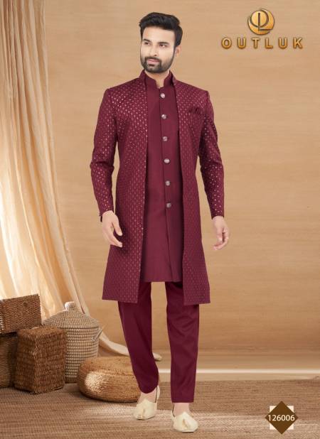Maroon Colour Outluk Vol 126 Mens Indo Western and Sherwani Catalog 126006