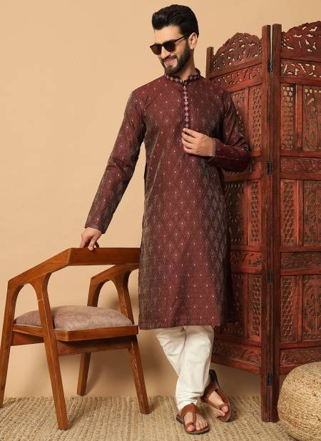 Maroon Colour Outluk Vol 131 Jacquard Pintex Mens Wholesale Kurta Pajama Manufacturers 131001