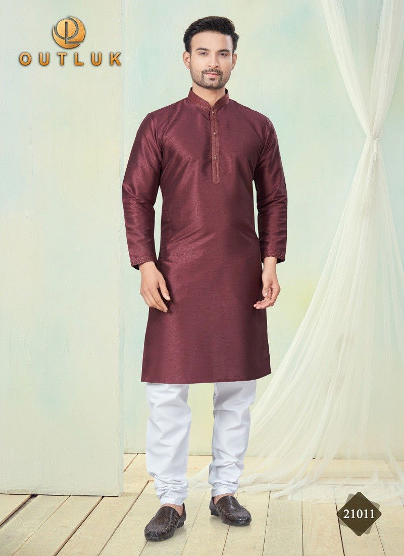 Maroon Colour Outluk Wedding Collection Vol 21 Pure Silk Mens Wholesale Kurta Pajama Manufacturers 21011