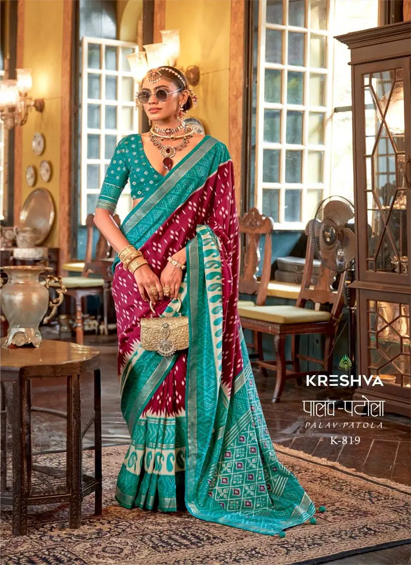 Maroon Colour Palav Patola By Kreshva Pv Silk Designer Saree Suppliers In India K 819