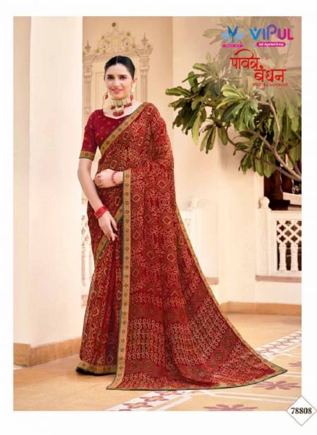 Maroon Colour Pavitra Bandhan by Vipul Chiffon Wear Sarees Wholesale Clothing Suppliers In India 78808