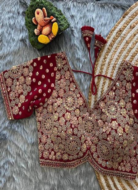 Maroon Colour Pooja 5 By Ruhi Fashion Faux Georgette Bridal Wedding Blouse Catalog K