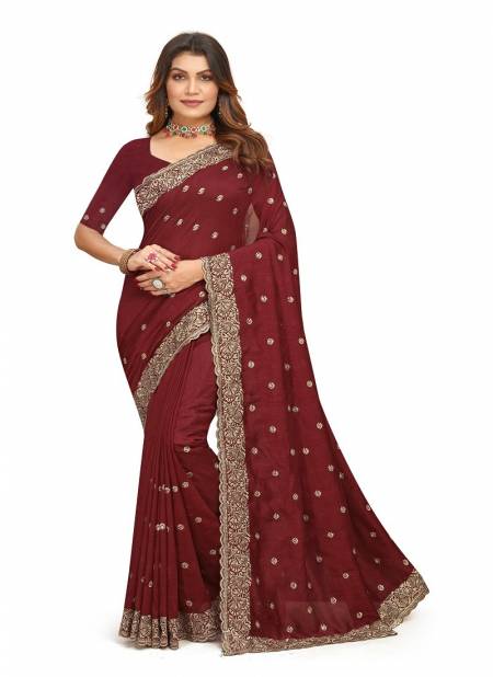 Maroon Colour Premium By Utsav Nari Vichitra Blooming Embroidery Saree Exporters In India 2382