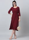 Maroon Colour Raisin American Crepe Party Wear Western Midi Dress Catalog OLRF0027