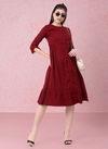 Maroon Colour Raisin American Crepe Party Wear Western Midi Dress Catalog OLRF0035
