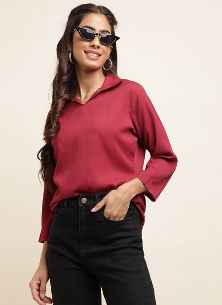 Maroon Colour Raisin Women's Casual Polyester Regular Top Western Catalog OLTOP0007