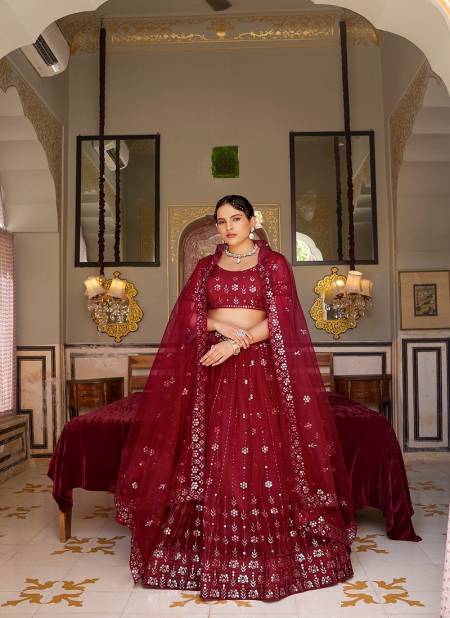 Maroon Colour SS 158 Wedding Wear Embroidery Soft Net Lehenga Choli Exporters In India 1882