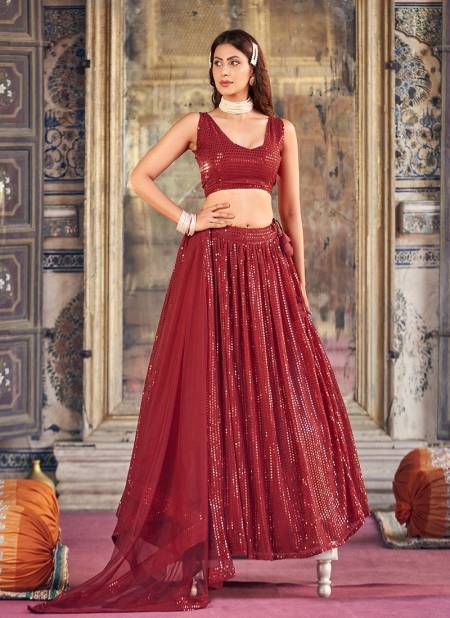 Maroon Colour SS 163 Designer Wedding Wear Georgette Lehenga Choli Suppliers In India GS3187