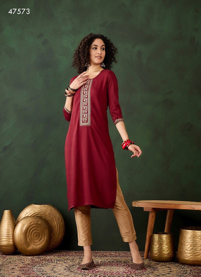 Maroon Colour Sasya By Mahotsav Daily Wear Desginer Kurtis Wholesale Price In Surat 47573