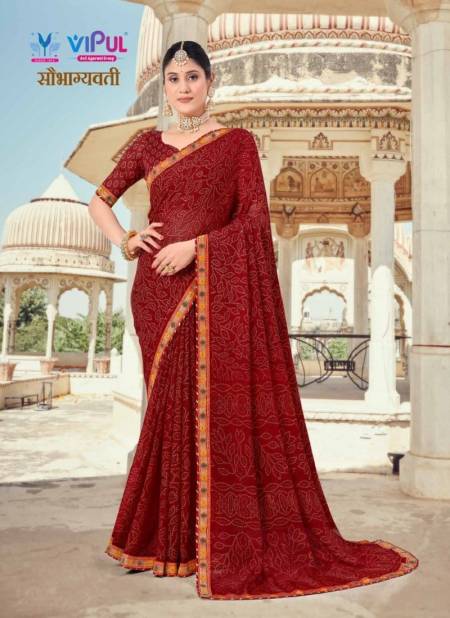 Maroon Colour Saubhagyavati by Vipul Chiffon Wear Sarees Wholesale Clothing Suppliers In India 79211