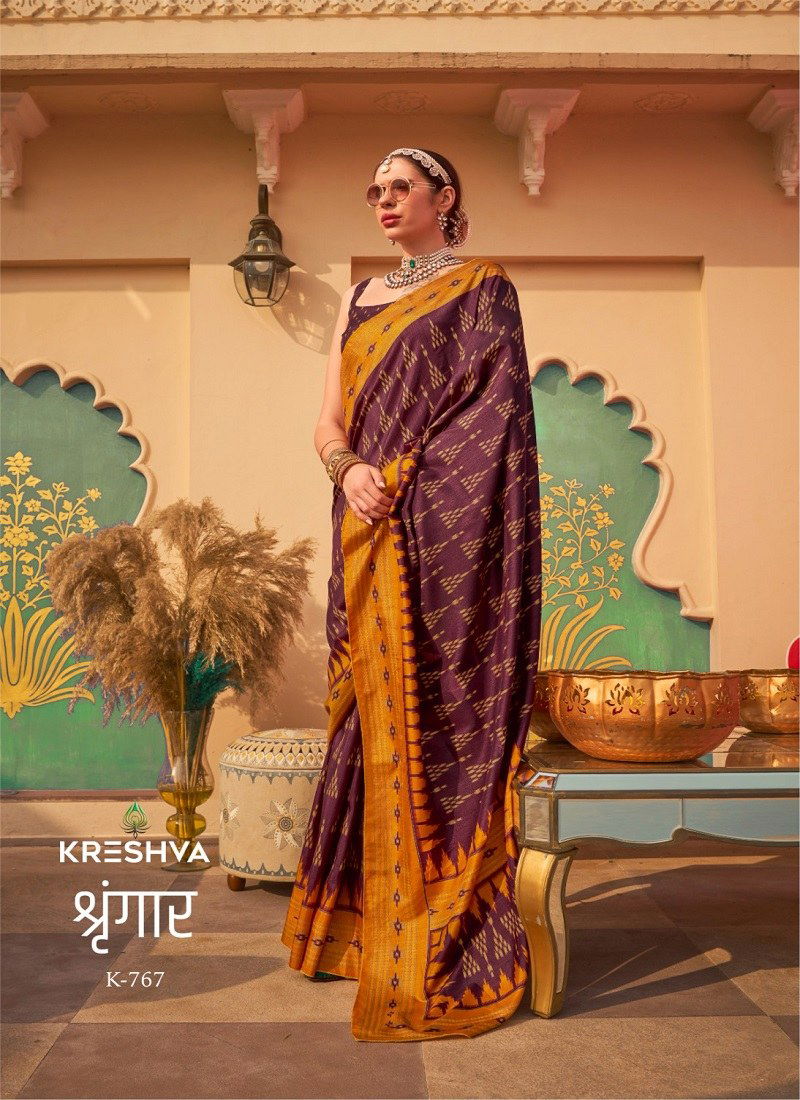 Maroon Colour Shringaar By Kreshva Mercerized Sigma Silk Daily wear Saree Orders In India K 767