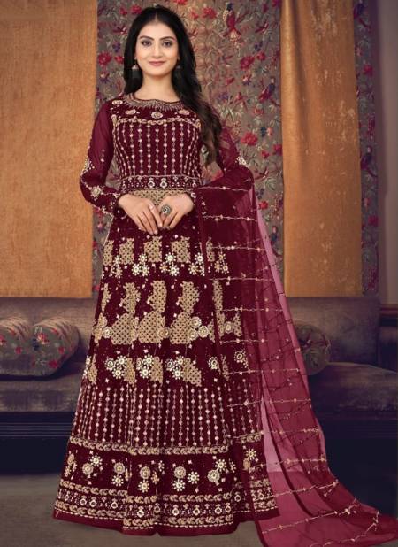 Maroon Colour Swagat 628 Colors Wedding Gown Catalog 628 B