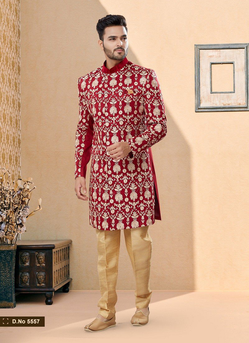 Maroon Colour Vol 14 Function Wear Mens Sherwani Wholesalers In Delhi 5557