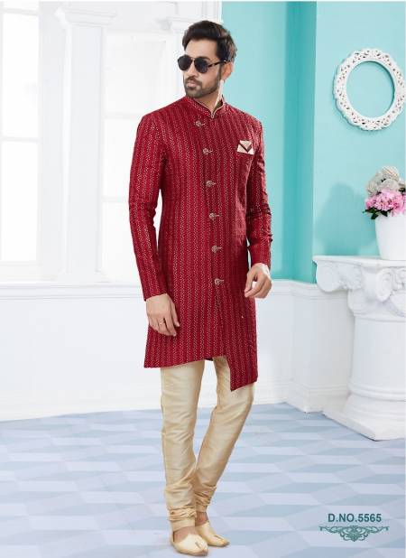 Maroon Colour Vol 14 Party Wear Mens Sherwani Exporters In India 5565