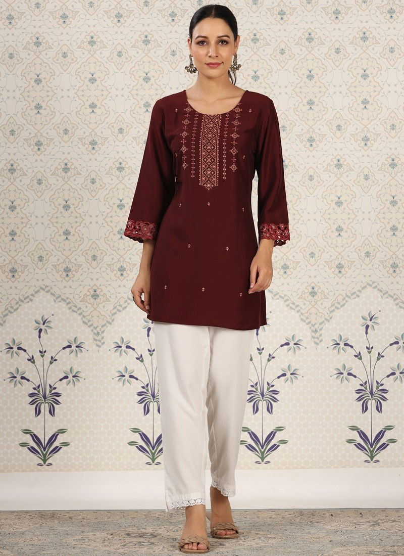 Maroon Colour Zeny Vol 9 By Mahotsav Designer Kurti Catalog 1874