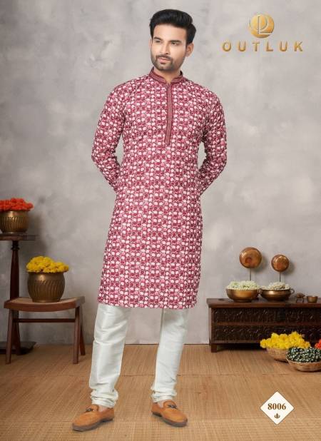 Maroon Coloure Outluk Wedding Lucknowi Vol 8 Cotton Pintex Lucknowi Kurta Pajama Wholesale Shop In Surat 8006