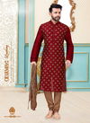 Maroon Dupion Silk Readymade Designer Mens Kurta Payjama 1807
