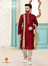 Maroon Dupion Silk Readymade Designer Mens Kurta Payjama 1832