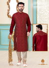 Maroon Dupion Silk Readymade Eid Special Mens Kurta Payjama 1828