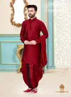 Maroon Dupion Silk Readymade Mens Dhoti Kurta 1822