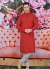 Maroon Fancy Cotton Festival Wear Designer Pintex Kurta Pajama 166836