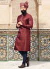 Maroon Jacquard Kurta Pajama 12853
