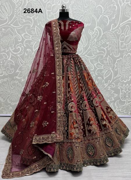 Maroon Multi Colour 2685 A And 2684 B by Anjani Art Velvet Bridal Lehenga Choli Online Wholesale 2684 A