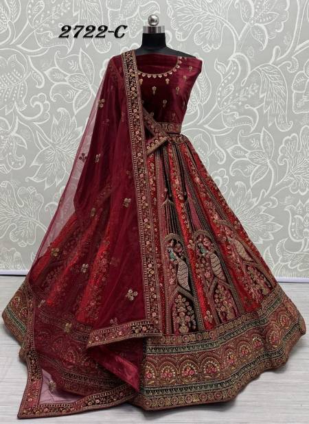 Maroon Multi Colour 2723 A To 2722 C by Anjani Art Velvet Embroidery Bridal Lehenga Choli Exporters In India 2722-C