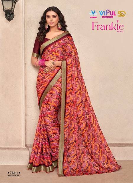 Maroon Multi Colour Frankie Vol 3 By Vipul Chiffon Printed Daily Wear Sarees Wholesale Clothing Suppliers in India 78211