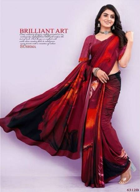 Maroon Multi Colour Modern Classy By Sushma Digital Printed Crape Saree Surat Wholesale Market 6312B