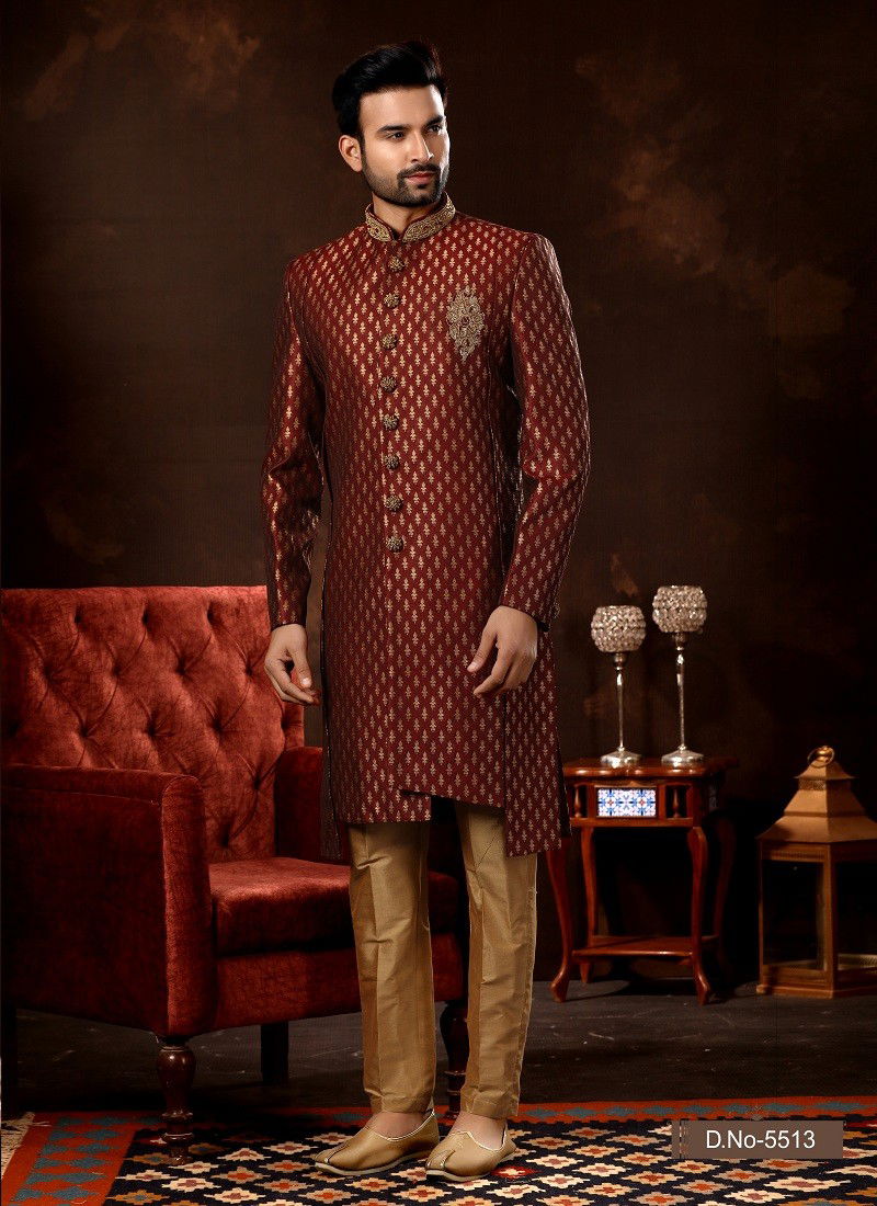 Maroon Peach Colour Vol 12 Function Wear Mens Sherwani Suppliers In India 5513