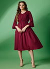 Maroon Raisin American Crepe Party Wear Western Midi Dress Catalog OLRF0042