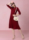 Maroon Raisin American Crepe Party Wear Western Midi Dress Catalog OLRF0051
