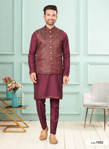 Maroon Red Colour GS Fashion Wedding Wear Mens Designer Modi Jacket Kurta Pajama Wholesale Online 1052