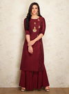 Maroon Colour Party Wear Embroidered Silk Kurti With Plazzo 401