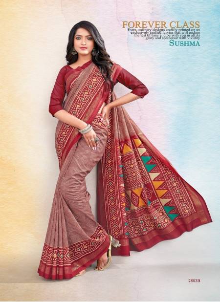 Maroon Silk Traditional By Sushma Daily Wear Saree Catalog 2803 B