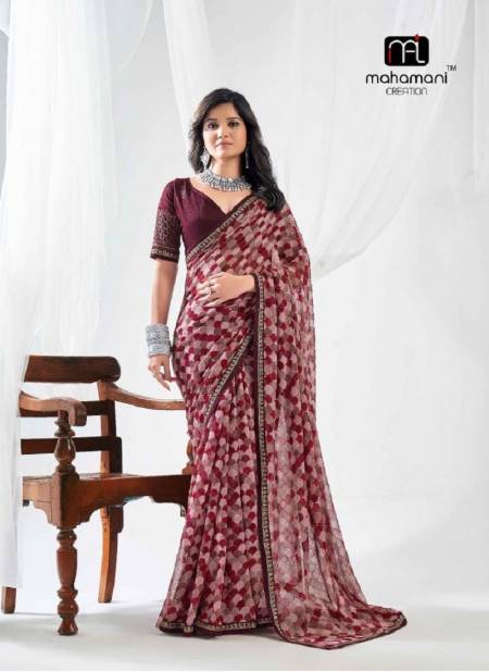 Maroon Teal Blue Colour Kum Kum By Mahamani Creation Heavy Printed Sarees Wholesale Manufacturers 1001