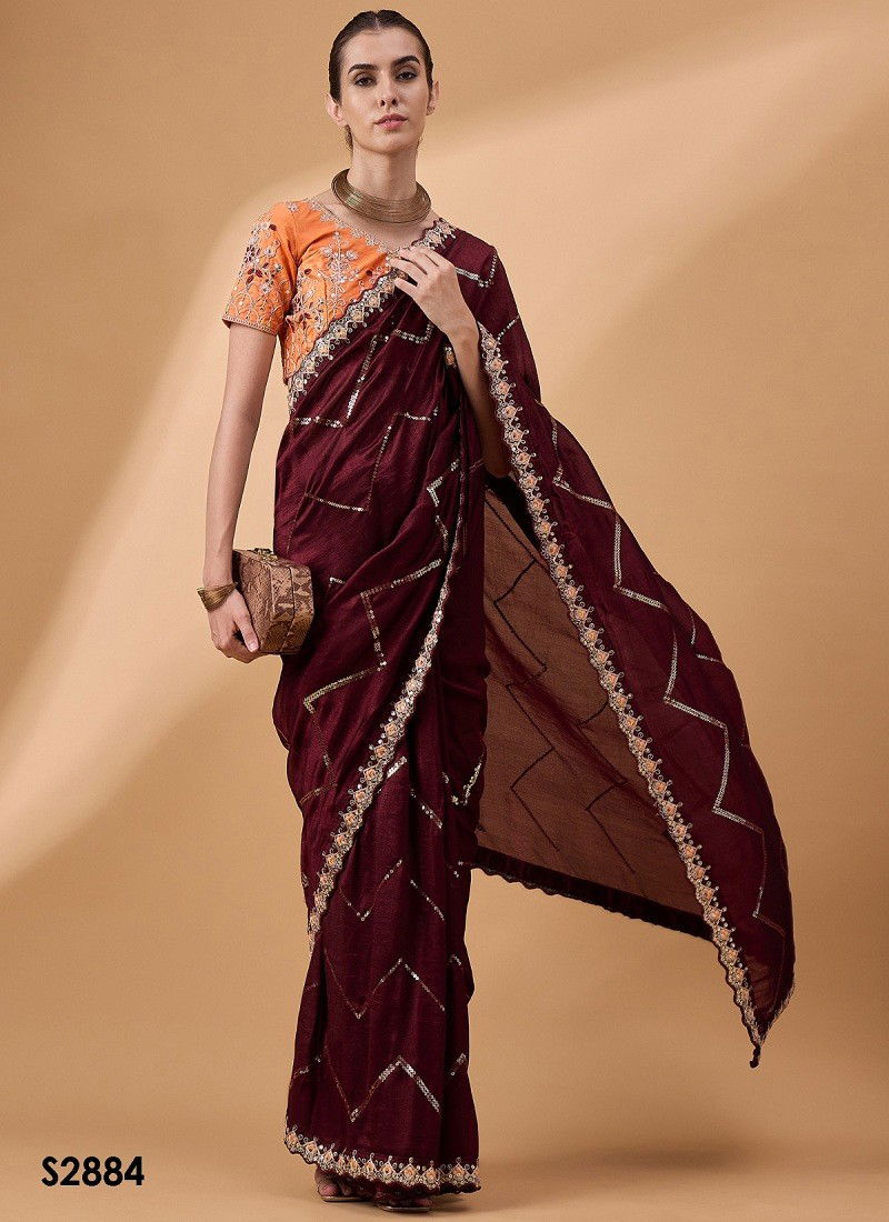 Maroon Colour Vidya By Mahotsav Party Wear Designer Wohlesale Saree Suppliers In Mumbai S2884