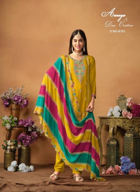 Mastard Colour Aanaya Vol 187 Designer Chinon Silk Wedding Wholesale Salwar Suit Wholesale In India 8703