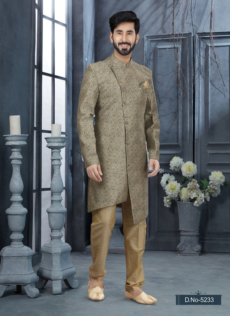 Mehendi And Gold Colour Vol 11 Occasion Wear Mens Indo Western Orders In India 5233