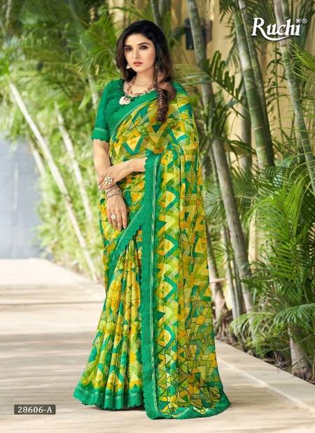 Mehendi And Green Colour Savera Vol 08 By Ruchi Chiffon Designer Saree Catalog 28606 A
