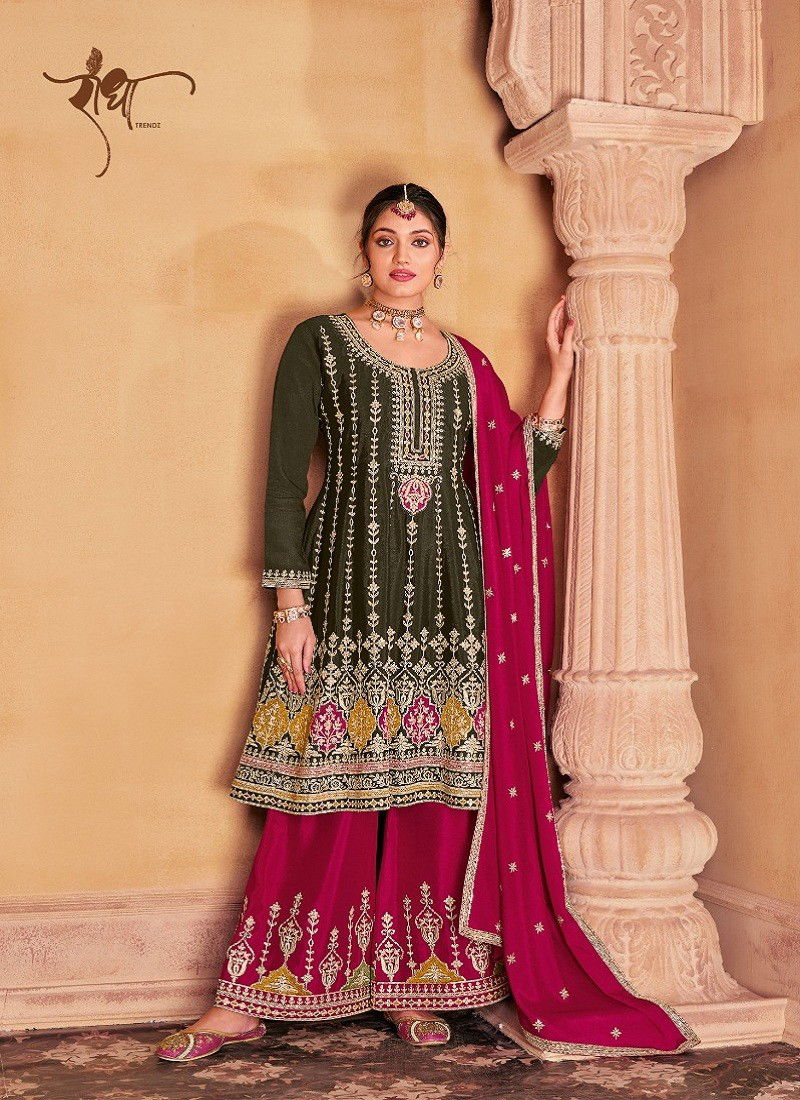 Mehendi And Pink Colour Maharani By Radha Trendz Chinon Wedding Wear Readymade Suits Suppliers In India 2054