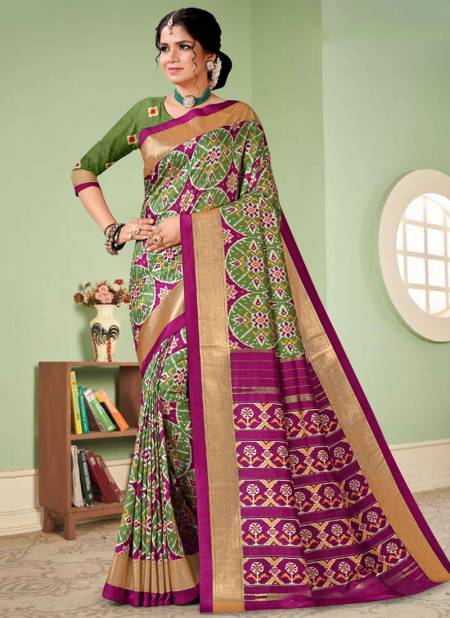 Mehendi And Purple Colour Mulbagal Silk Wholesale Printed Sarees Catalog 53709 G
