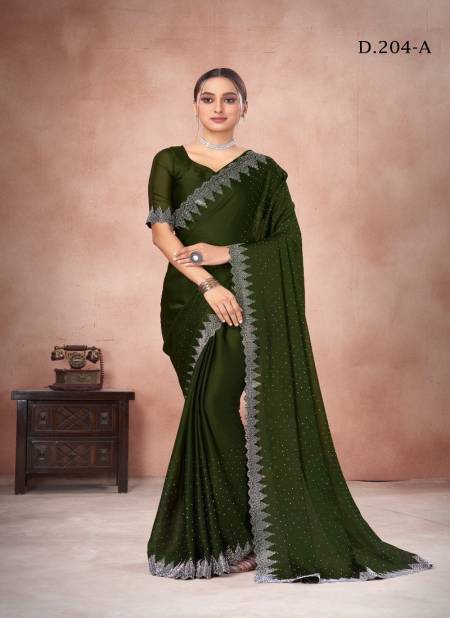 Mehendi Colour 204 A To 204 I By Suma Designer Satin Chiffon Festive Wear Saree Wholesale Suppliers In Mumbai 204-A