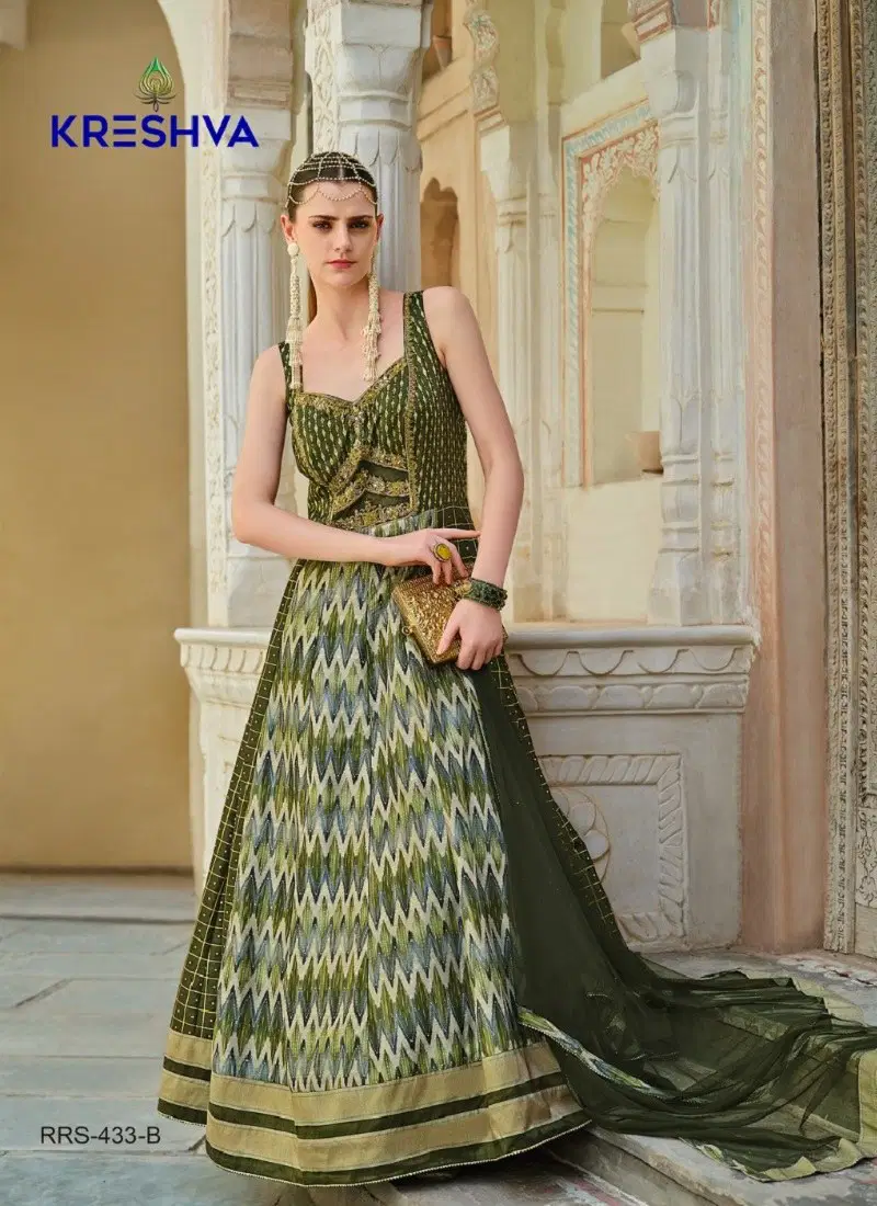 Mehendi Colour Aadyasha By Kreshva Smooth Silk Reception wear Gown Wholesale Online RRS 433 B