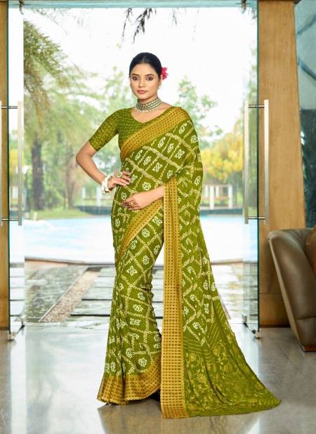 Mehendi Colour Ansha By Dhaga Bandhni Daily Wear Saree Orders In India 1001