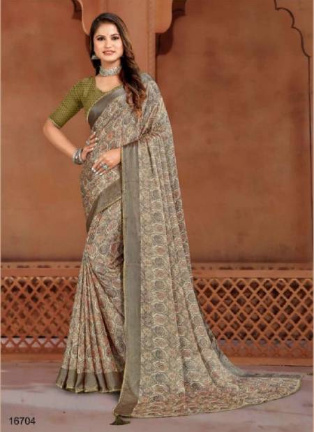 Mehendi Colour Blink It By Jalnidhi Heavy Chiffon Brasso Printed Saree Orders In India 16704