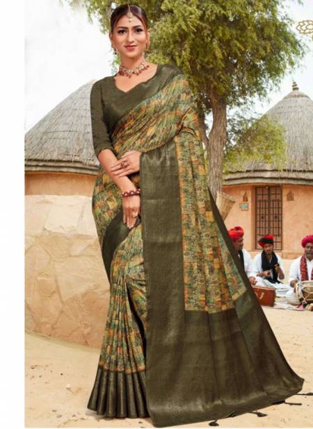 Mehendi Colour Blossom Digital Designer Wholesale Cotton Sarees 902